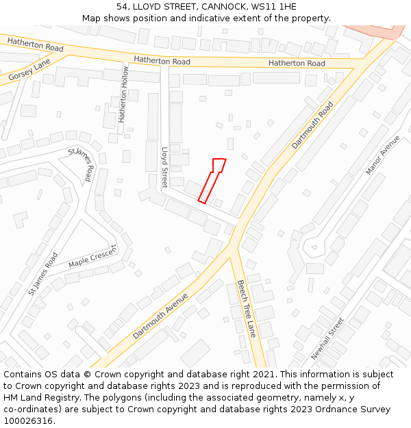 54, LLOYD STREET, CANNOCK, WS11 1HE: Location map and indicative extent of plot