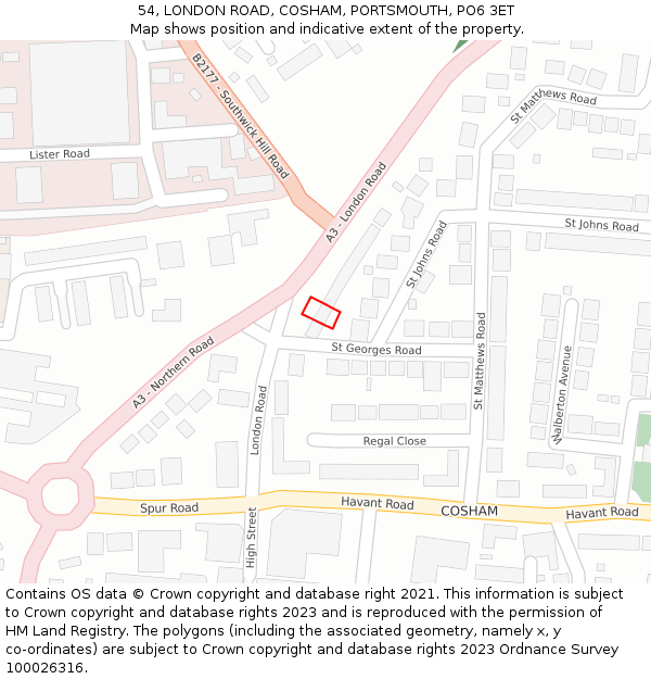54, LONDON ROAD, COSHAM, PORTSMOUTH, PO6 3ET: Location map and indicative extent of plot