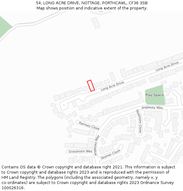 54, LONG ACRE DRIVE, NOTTAGE, PORTHCAWL, CF36 3SB: Location map and indicative extent of plot
