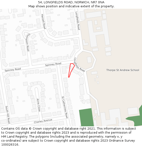54, LONGFIELDS ROAD, NORWICH, NR7 0NA: Location map and indicative extent of plot