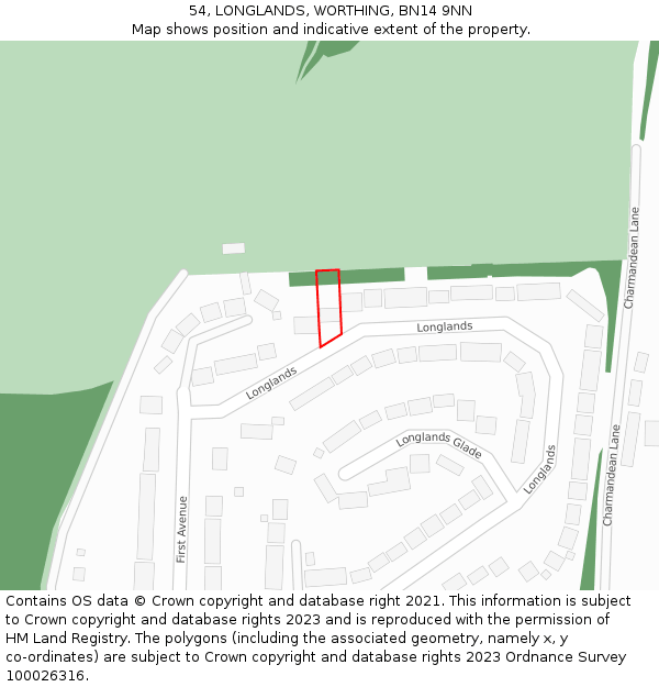 54, LONGLANDS, WORTHING, BN14 9NN: Location map and indicative extent of plot