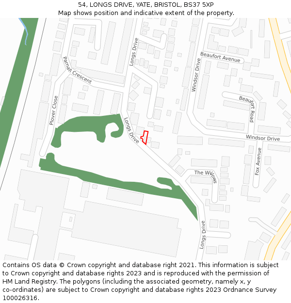 54, LONGS DRIVE, YATE, BRISTOL, BS37 5XP: Location map and indicative extent of plot
