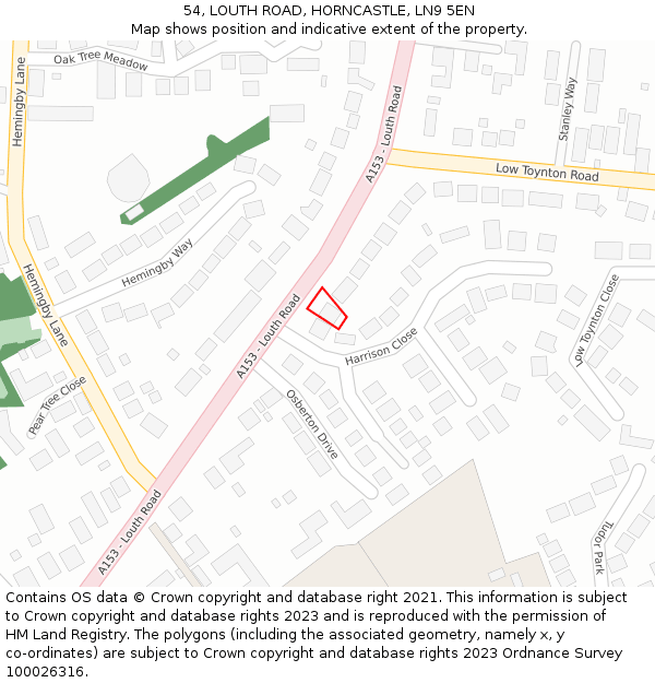 54, LOUTH ROAD, HORNCASTLE, LN9 5EN: Location map and indicative extent of plot