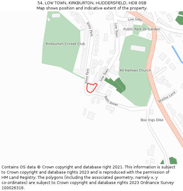 54, LOW TOWN, KIRKBURTON, HUDDERSFIELD, HD8 0SB: Location map and indicative extent of plot