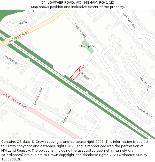 54, LOWTHER ROAD, WOKINGHAM, RG41 1JD: Location map and indicative extent of plot