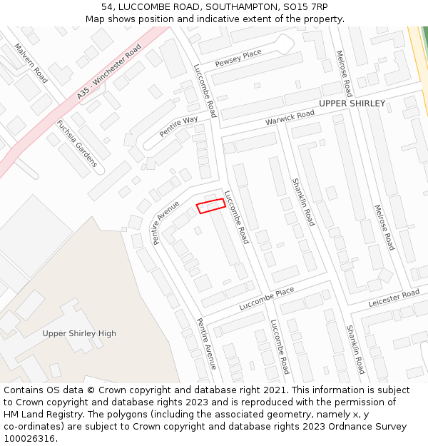 54, LUCCOMBE ROAD, SOUTHAMPTON, SO15 7RP: Location map and indicative extent of plot