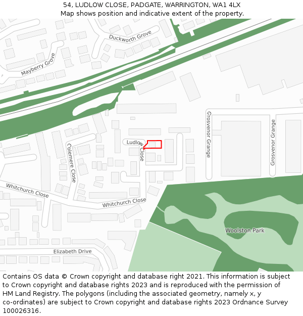 54, LUDLOW CLOSE, PADGATE, WARRINGTON, WA1 4LX: Location map and indicative extent of plot