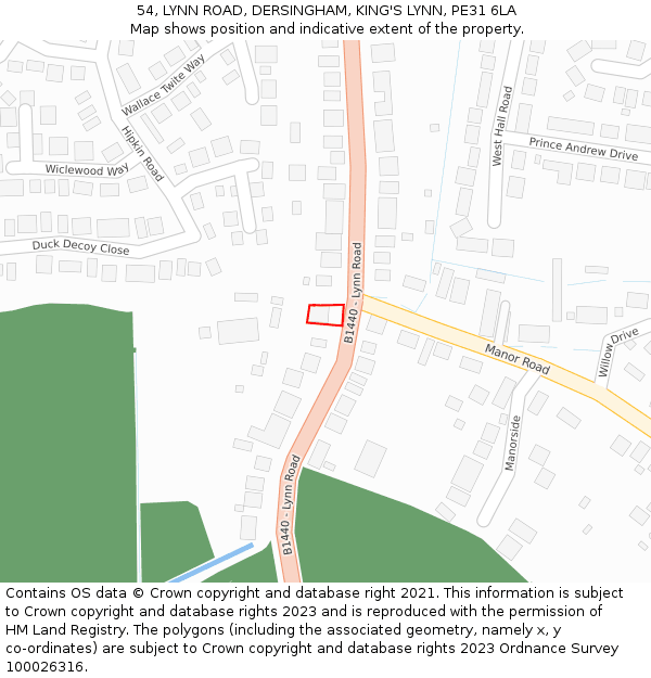 54, LYNN ROAD, DERSINGHAM, KING'S LYNN, PE31 6LA: Location map and indicative extent of plot