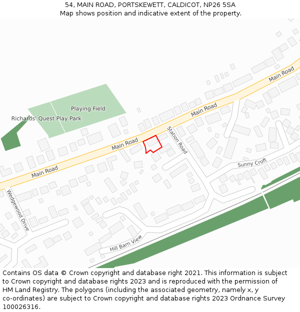 54, MAIN ROAD, PORTSKEWETT, CALDICOT, NP26 5SA: Location map and indicative extent of plot