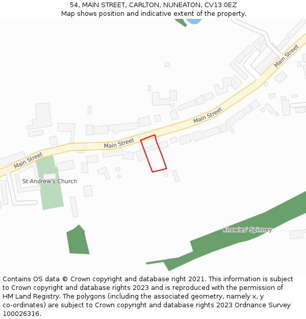 54, MAIN STREET, CARLTON, NUNEATON, CV13 0EZ: Location map and indicative extent of plot