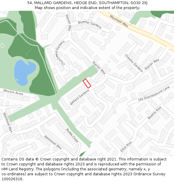 54, MALLARD GARDENS, HEDGE END, SOUTHAMPTON, SO30 2XJ: Location map and indicative extent of plot