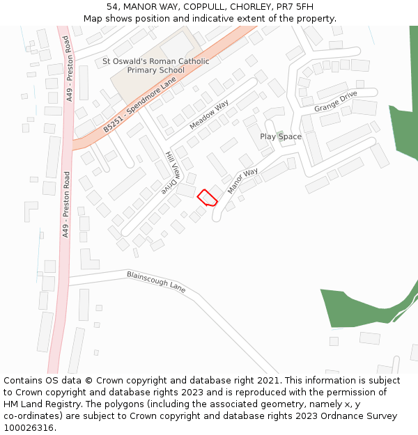 54, MANOR WAY, COPPULL, CHORLEY, PR7 5FH: Location map and indicative extent of plot
