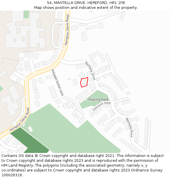 54, MANTELLA DRIVE, HEREFORD, HR1 1FB: Location map and indicative extent of plot