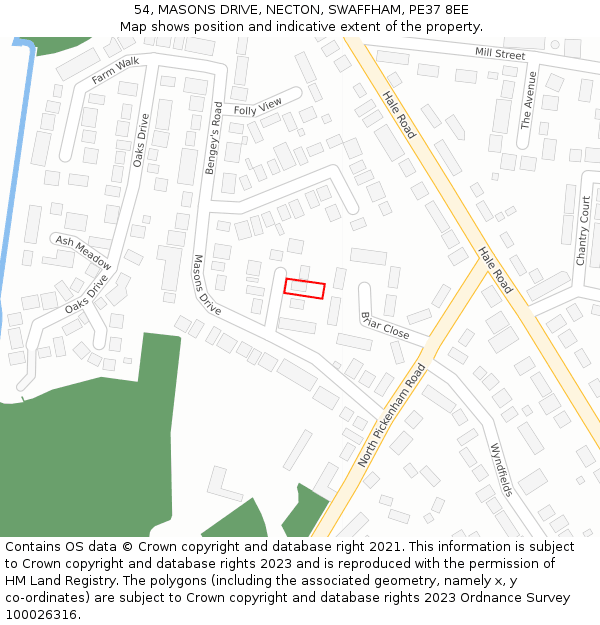54, MASONS DRIVE, NECTON, SWAFFHAM, PE37 8EE: Location map and indicative extent of plot