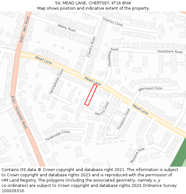 54, MEAD LANE, CHERTSEY, KT16 8NW: Location map and indicative extent of plot