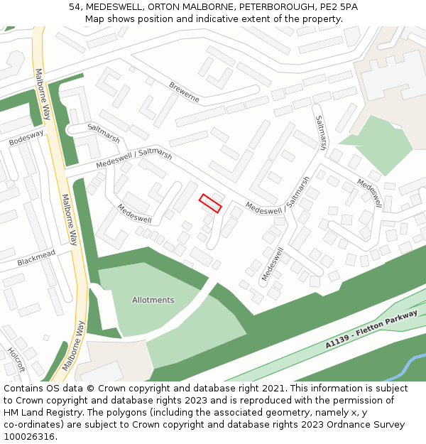 54, MEDESWELL, ORTON MALBORNE, PETERBOROUGH, PE2 5PA: Location map and indicative extent of plot