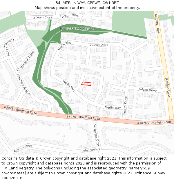54, MERLIN WAY, CREWE, CW1 3RZ: Location map and indicative extent of plot