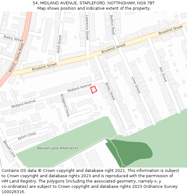 54, MIDLAND AVENUE, STAPLEFORD, NOTTINGHAM, NG9 7BT: Location map and indicative extent of plot