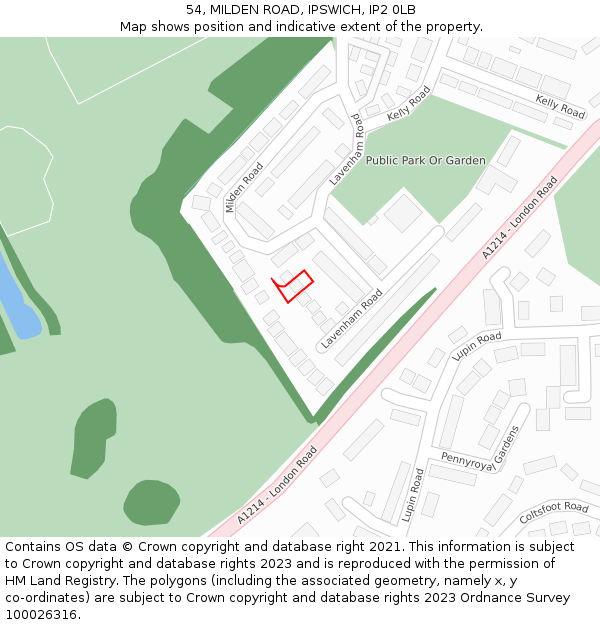 54, MILDEN ROAD, IPSWICH, IP2 0LB: Location map and indicative extent of plot