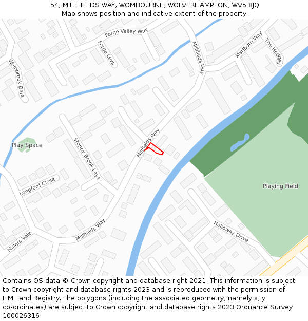 54, MILLFIELDS WAY, WOMBOURNE, WOLVERHAMPTON, WV5 8JQ: Location map and indicative extent of plot