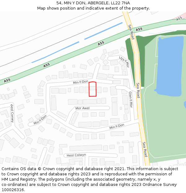 54, MIN Y DON, ABERGELE, LL22 7NA: Location map and indicative extent of plot