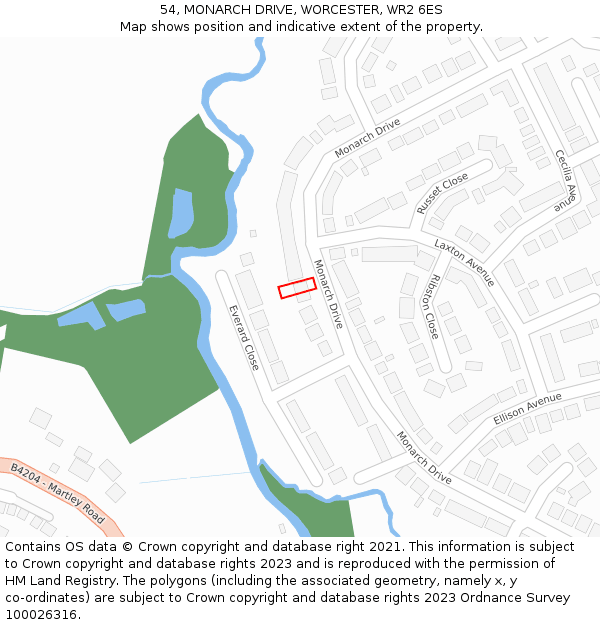 54, MONARCH DRIVE, WORCESTER, WR2 6ES: Location map and indicative extent of plot
