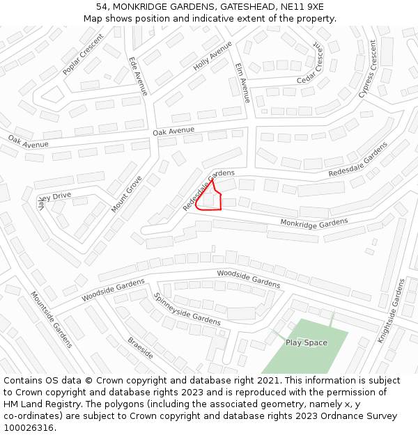 54, MONKRIDGE GARDENS, GATESHEAD, NE11 9XE: Location map and indicative extent of plot
