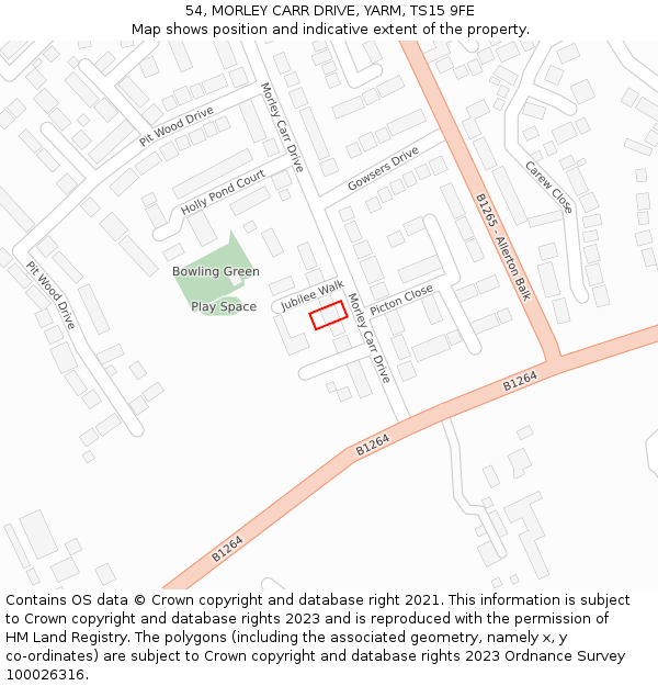 54, MORLEY CARR DRIVE, YARM, TS15 9FE: Location map and indicative extent of plot
