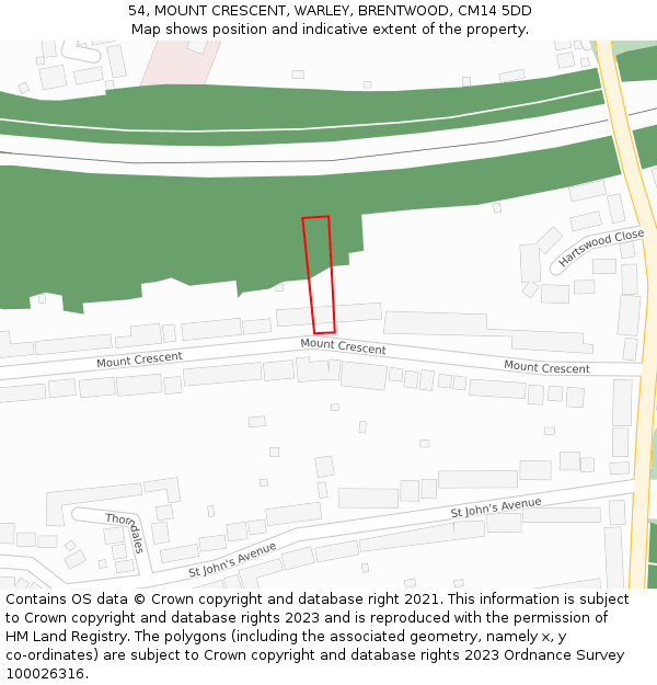 54, MOUNT CRESCENT, WARLEY, BRENTWOOD, CM14 5DD: Location map and indicative extent of plot