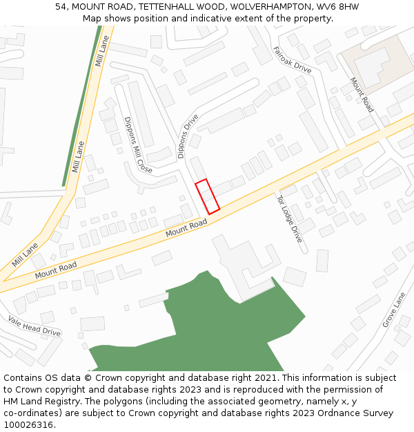 54, MOUNT ROAD, TETTENHALL WOOD, WOLVERHAMPTON, WV6 8HW: Location map and indicative extent of plot