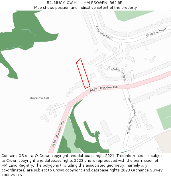 54, MUCKLOW HILL, HALESOWEN, B62 8BL: Location map and indicative extent of plot
