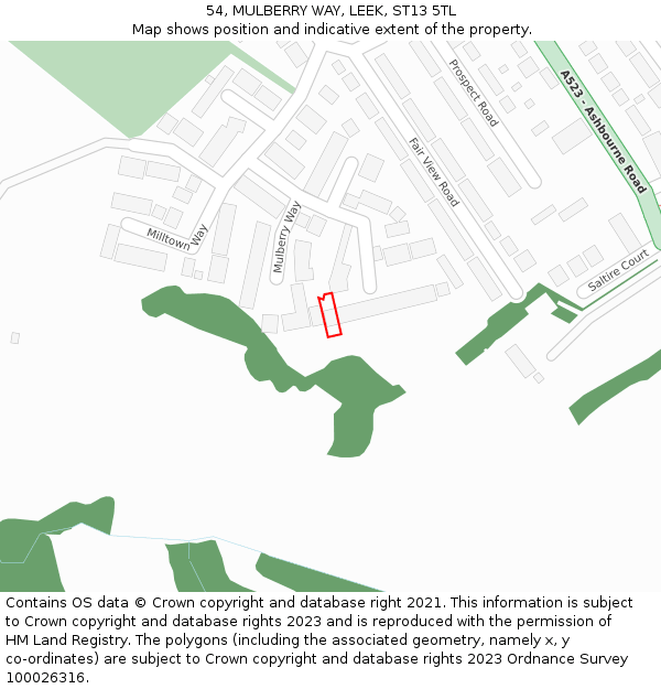 54, MULBERRY WAY, LEEK, ST13 5TL: Location map and indicative extent of plot