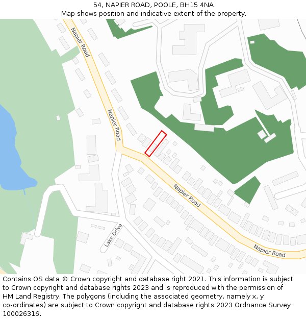 54, NAPIER ROAD, POOLE, BH15 4NA: Location map and indicative extent of plot