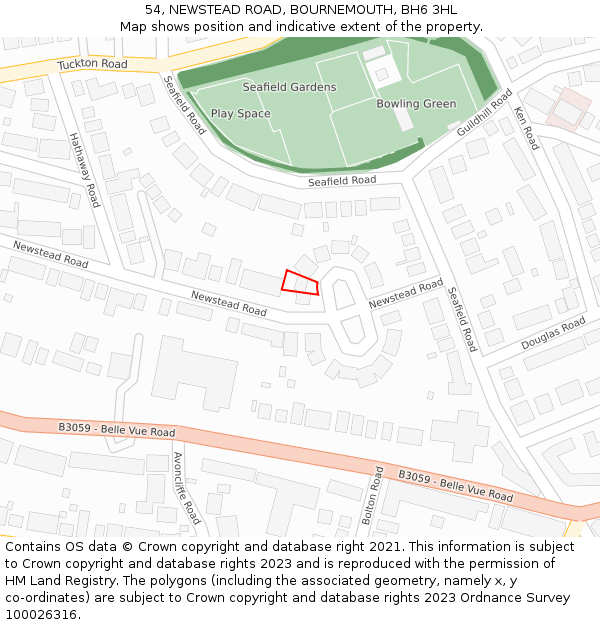 54, NEWSTEAD ROAD, BOURNEMOUTH, BH6 3HL: Location map and indicative extent of plot