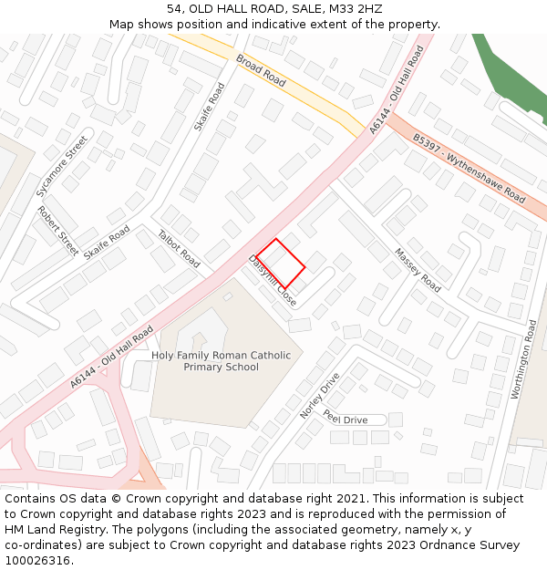 54, OLD HALL ROAD, SALE, M33 2HZ: Location map and indicative extent of plot