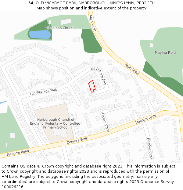54, OLD VICARAGE PARK, NARBOROUGH, KING'S LYNN, PE32 1TH: Location map and indicative extent of plot