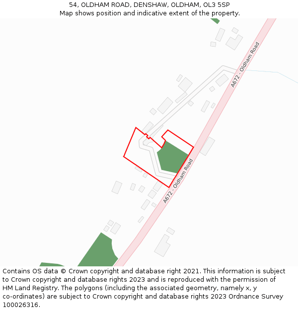 54, OLDHAM ROAD, DENSHAW, OLDHAM, OL3 5SP: Location map and indicative extent of plot