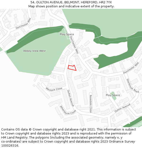 54, OULTON AVENUE, BELMONT, HEREFORD, HR2 7YX: Location map and indicative extent of plot