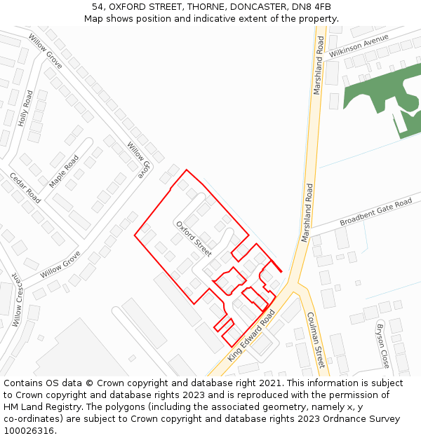54, OXFORD STREET, THORNE, DONCASTER, DN8 4FB: Location map and indicative extent of plot