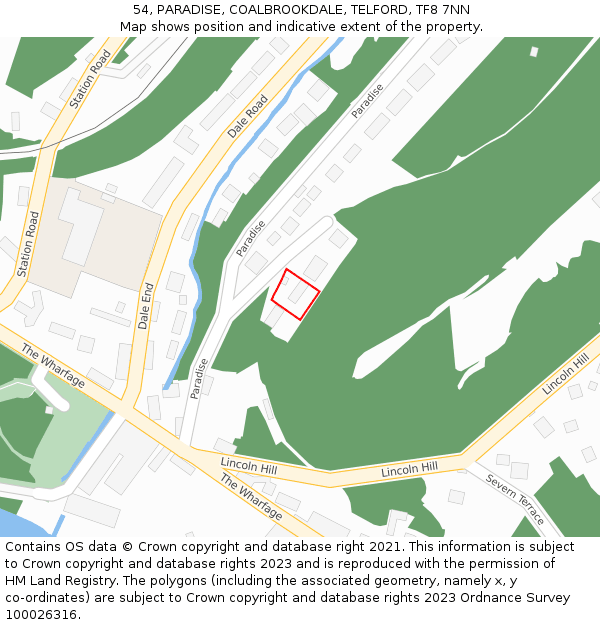 54, PARADISE, COALBROOKDALE, TELFORD, TF8 7NN: Location map and indicative extent of plot