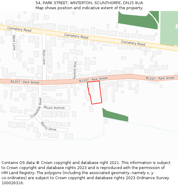 54, PARK STREET, WINTERTON, SCUNTHORPE, DN15 9UA: Location map and indicative extent of plot
