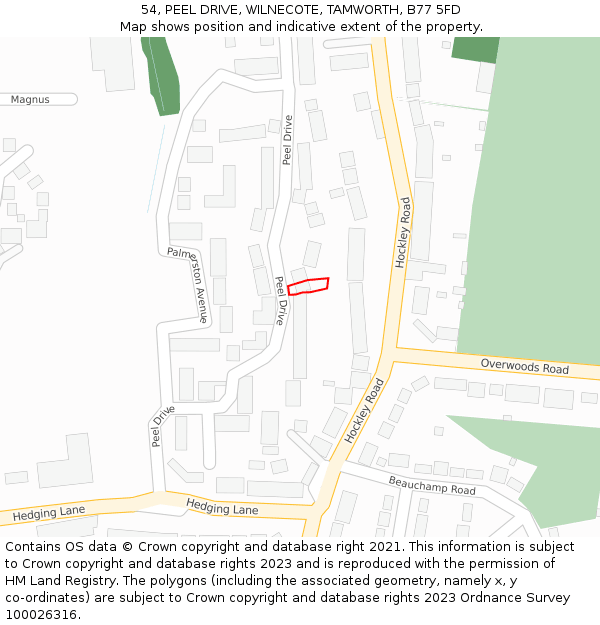 54, PEEL DRIVE, WILNECOTE, TAMWORTH, B77 5FD: Location map and indicative extent of plot