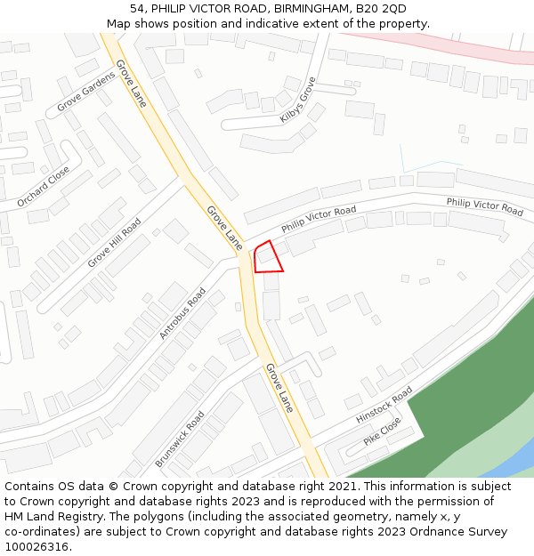 54, PHILIP VICTOR ROAD, BIRMINGHAM, B20 2QD: Location map and indicative extent of plot