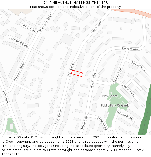 54, PINE AVENUE, HASTINGS, TN34 3PR: Location map and indicative extent of plot
