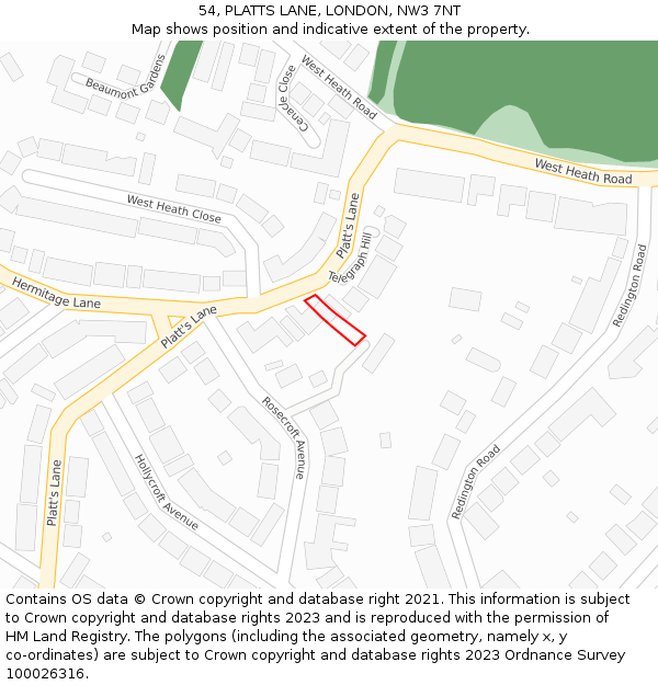 54, PLATTS LANE, LONDON, NW3 7NT: Location map and indicative extent of plot