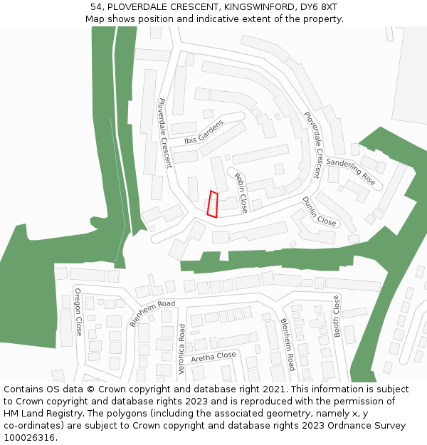54, PLOVERDALE CRESCENT, KINGSWINFORD, DY6 8XT: Location map and indicative extent of plot