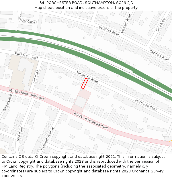 54, PORCHESTER ROAD, SOUTHAMPTON, SO19 2JD: Location map and indicative extent of plot