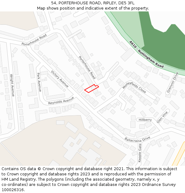 54, PORTERHOUSE ROAD, RIPLEY, DE5 3FL: Location map and indicative extent of plot