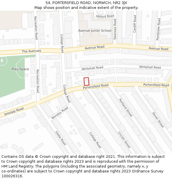 54, PORTERSFIELD ROAD, NORWICH, NR2 3JX: Location map and indicative extent of plot