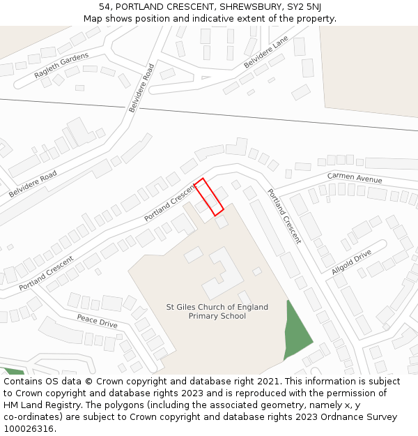 54, PORTLAND CRESCENT, SHREWSBURY, SY2 5NJ: Location map and indicative extent of plot
